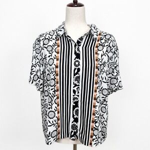 Jane & Delancey Top Womens Large Black Sunflower Button Up Boho Beachy Tropical